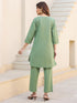 Green Cotton Solid A-line Co-ords Set